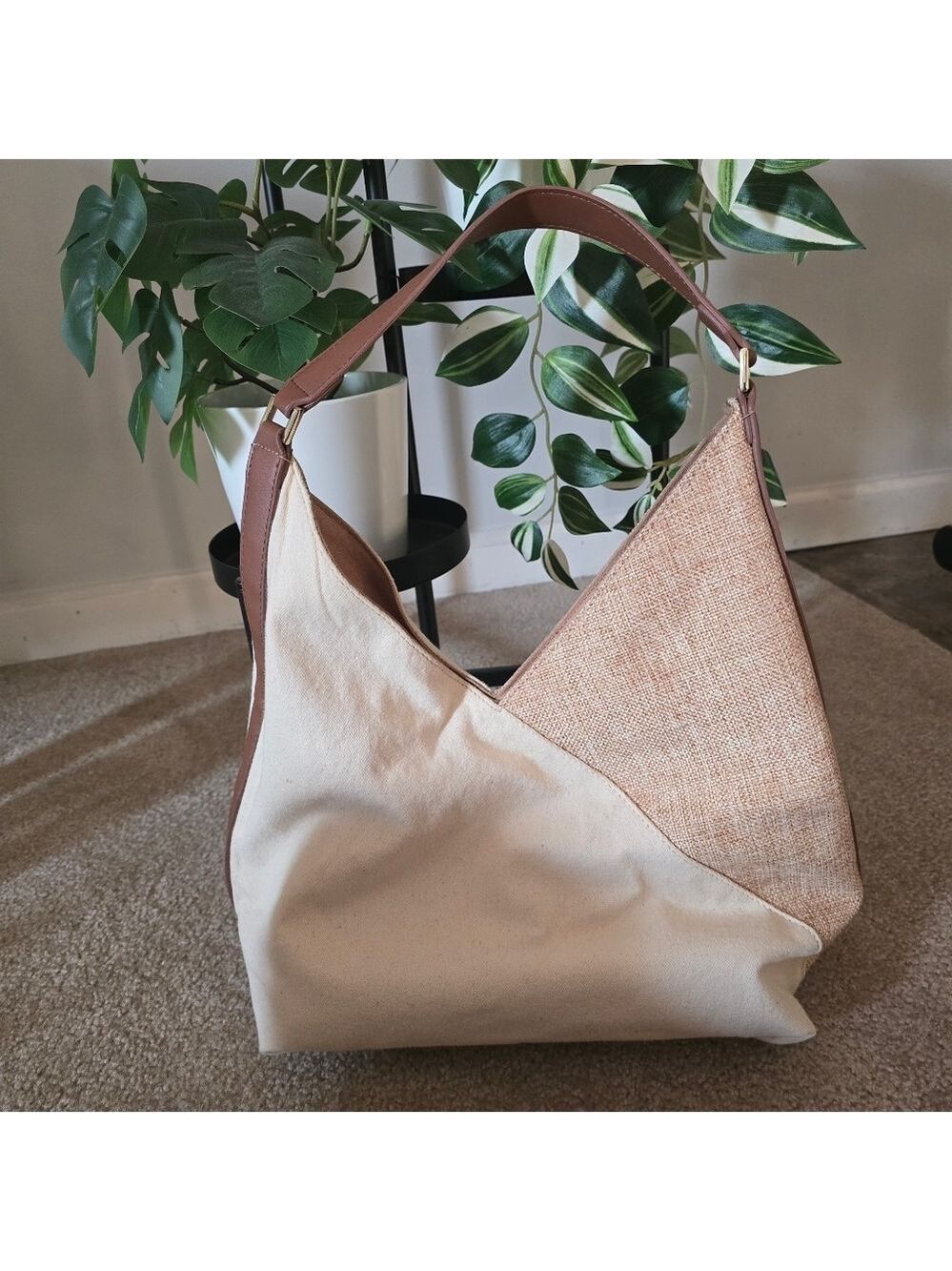 Elegant Two-Tone Canvas Women's Tote Shoulder Bag